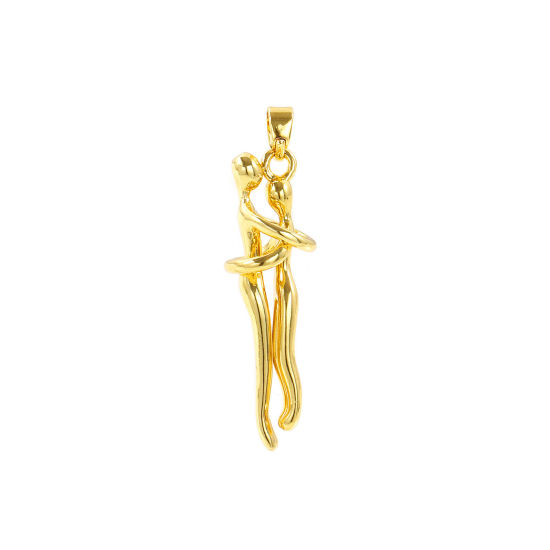 Picture of 1 Set ( 2 PCs/Set) Eco-friendly Brass Valentine's Day Pendants Wholesale 18K Real Gold Plated Lovers Detachable 3.4cm x 0.9cm