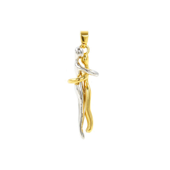 Picture of 1 Set ( 2 PCs/Set) Eco-friendly Brass Valentine's Day Pendants Wholesale 18K Real Gold Plated & Real Platinum Plated Two Tone Lovers Detachable 3.4cm x 0.9cm