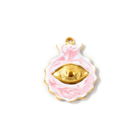 Bild von 2 Stück Umweltfreundliche PVD Wasserdicht Anlaufgeschützt Hypoallergen 304 Edelstahl Charms Großhandel 18K Echtgold plattiert Rosa Emaille Muschel Auge Perlmuttartig 29mm x 23mm