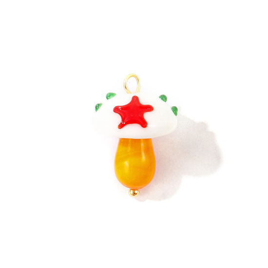 Bild von 2 Stück Umweltfreundliche PVD 304 Edelstahl & Keramik Charms Großhandel 18K Vergoldet Weiß Pilz 3D 23mm x 16mm