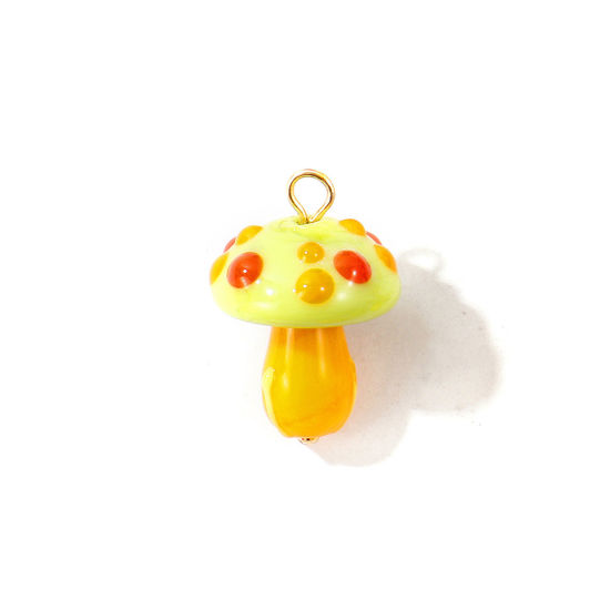 Bild von 2 Stück Umweltfreundliche PVD 304 Edelstahl & Keramik Charms Großhandel 18K Vergoldet Gelbgrün Pilz 3D 23mm x 16mm