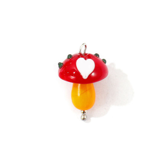 Bild von 2 Stück Umweltfreundlich 304 Edelstahl & Keramik Charms Großhandel Silberfarbe Rot Pilz 3D 23mm x 16mm