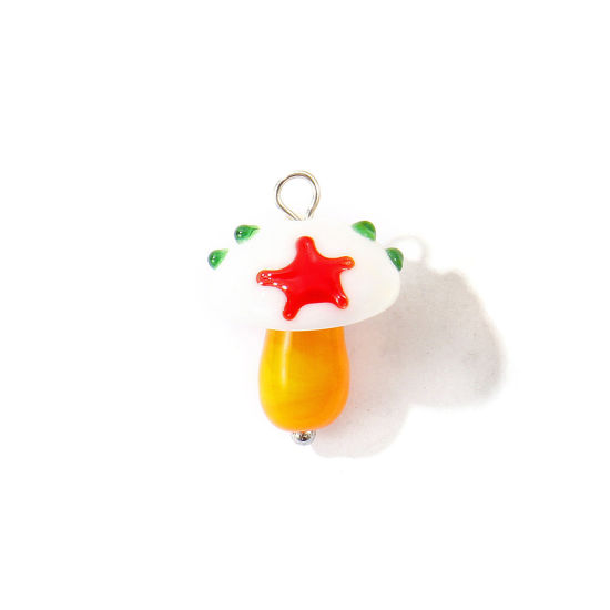 Bild von 2 Stück Umweltfreundlich 304 Edelstahl & Keramik Charms Großhandel Silberfarbe Weiß Pilz 3D 23mm x 16mm