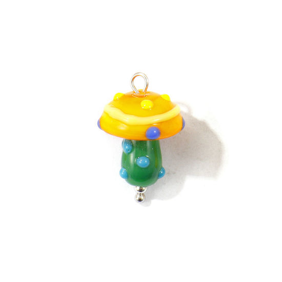 Bild von 2 Stück Umweltfreundlich 304 Edelstahl & Keramik Charms Großhandel Silberfarbe Orange Pilz 3D 23mm x 16mm