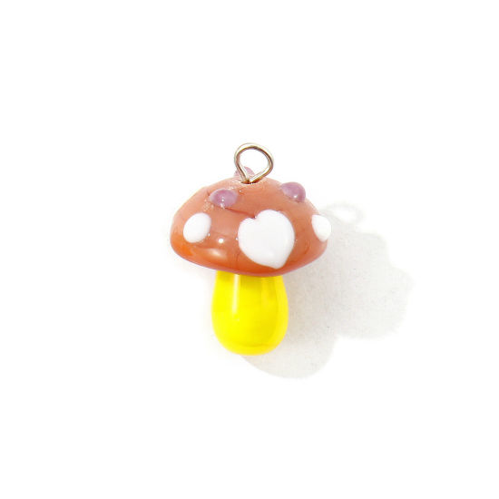 Bild von 2 Stück Umweltfreundlich 304 Edelstahl & Keramik Charms Großhandel Silberfarbe Braun Pilz 3D 23mm x 16mm