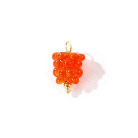 Picture of 2 PCs Eco-friendly PVD 304 Stainless Steel & Ceramic Charms Wholesale 18K Gold Plated Red Raspberry Fruit 3D 19mm x 13mm