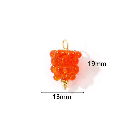 Picture of 2 PCs Eco-friendly PVD 304 Stainless Steel & Ceramic Charms Wholesale 18K Gold Plated Red Raspberry Fruit 3D 19mm x 13mm