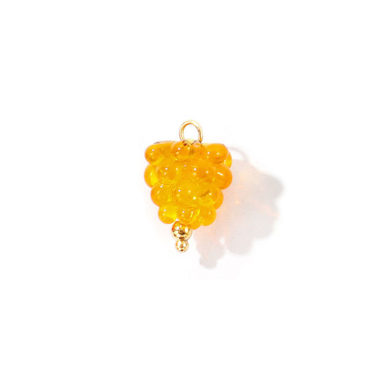 Picture of 2 PCs Eco-friendly PVD 304 Stainless Steel & Ceramic Charms Wholesale 18K Gold Plated Yellow Raspberry Fruit 3D 19mm x 13mm