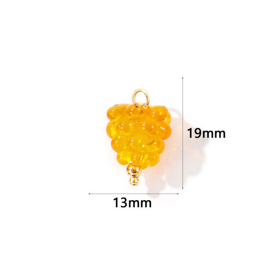 Picture of 2 PCs Eco-friendly PVD 304 Stainless Steel & Ceramic Charms Wholesale 18K Gold Plated Yellow Raspberry Fruit 3D 19mm x 13mm