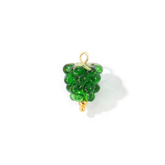 Picture of 2 PCs Eco-friendly PVD 304 Stainless Steel & Ceramic Charms Wholesale 18K Gold Plated Dark Green Raspberry Fruit 3D 19mm x 13mm