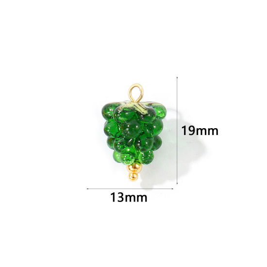 Picture of 2 PCs Eco-friendly PVD 304 Stainless Steel & Ceramic Charms Wholesale 18K Gold Plated Dark Green Raspberry Fruit 3D 19mm x 13mm