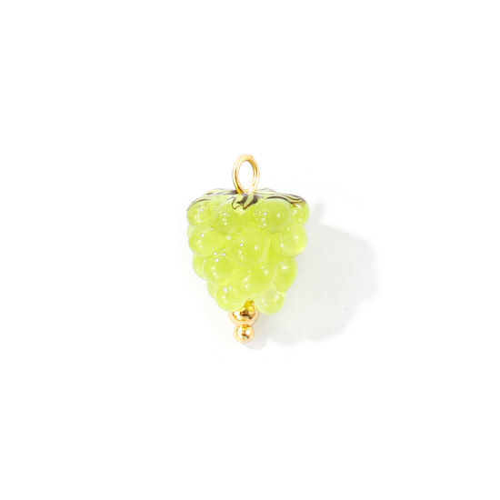 Picture of 2 PCs Eco-friendly PVD 304 Stainless Steel & Ceramic Charms Wholesale 18K Gold Plated Light Green Raspberry Fruit 3D 19mm x 13mm