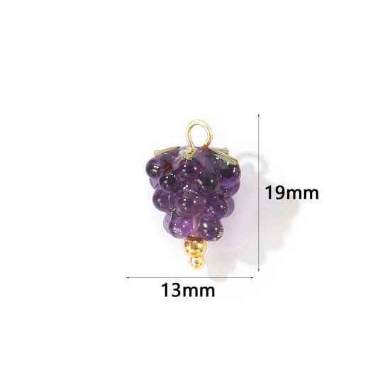 Picture of 2 PCs Eco-friendly PVD 304 Stainless Steel & Ceramic Charms Wholesale 18K Gold Plated Dark Purple Raspberry Fruit 3D 19mm x 13mm
