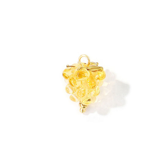 Picture of 2 PCs Eco-friendly PVD 304 Stainless Steel & Ceramic Charms Wholesale 18K Gold Plated Pale Yellow Raspberry Fruit 3D 19mm x 13mm