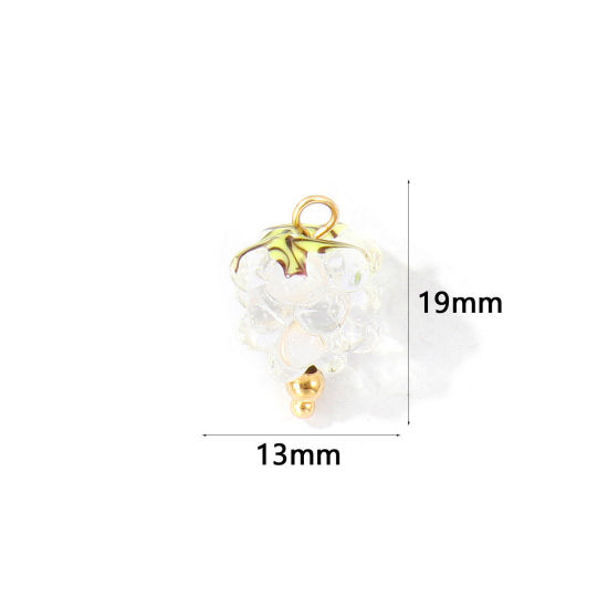 Picture of 2 PCs Eco-friendly PVD 304 Stainless Steel & Ceramic Charms Wholesale 18K Gold Plated Transparent Clear Raspberry Fruit 3D 19mm x 13mm