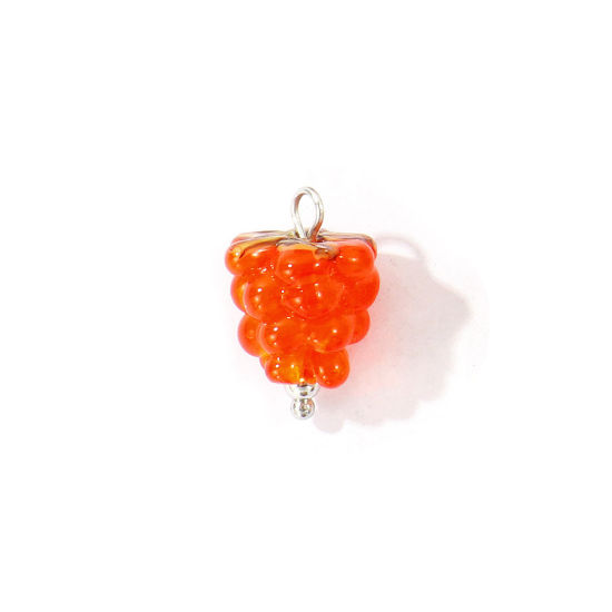Picture of 2 PCs Eco-friendly 304 Stainless Steel & Ceramic Charms Wholesale Silver Tone Red Raspberry Fruit 3D 19mm x 13mm