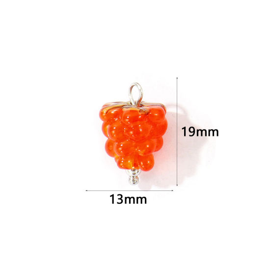 Picture of 2 PCs Eco-friendly 304 Stainless Steel & Ceramic Charms Wholesale Silver Tone Red Raspberry Fruit 3D 19mm x 13mm