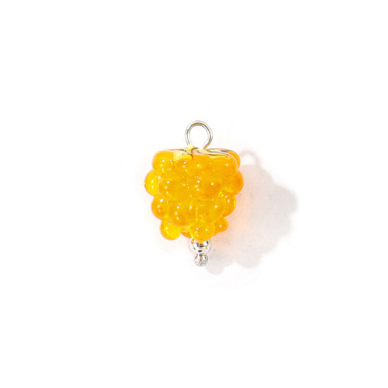 Picture of 2 PCs Eco-friendly 304 Stainless Steel & Ceramic Charms Wholesale Silver Tone Yellow Raspberry Fruit 3D 19mm x 13mm