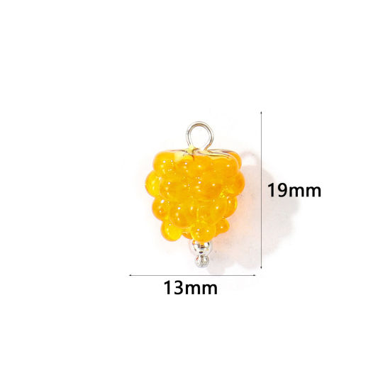 Picture of 2 PCs Eco-friendly 304 Stainless Steel & Ceramic Charms Wholesale Silver Tone Yellow Raspberry Fruit 3D 19mm x 13mm