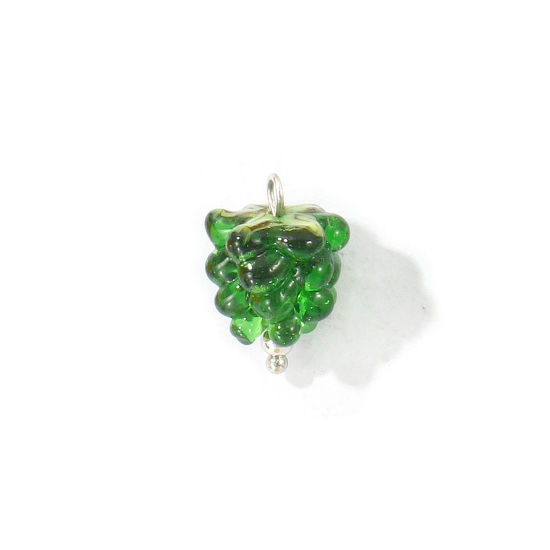 Picture of 2 PCs Eco-friendly 304 Stainless Steel & Ceramic Charms Wholesale Silver Tone Dark Green Raspberry Fruit 3D 19mm x 13mm