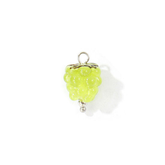 Picture of 2 PCs Eco-friendly 304 Stainless Steel & Ceramic Charms Wholesale Silver Tone Light Green Raspberry Fruit 3D 19mm x 13mm