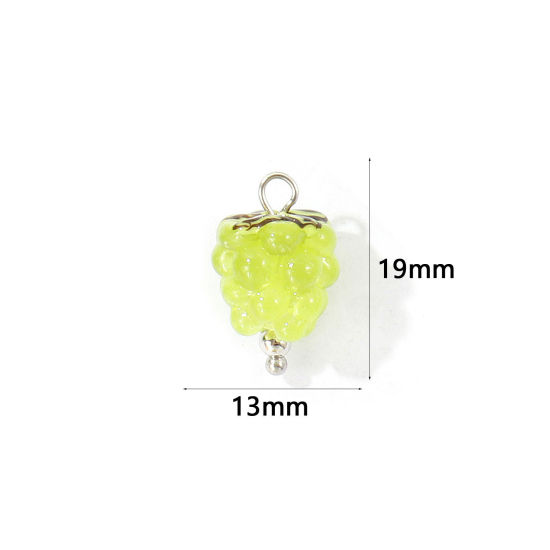Picture of 2 PCs Eco-friendly 304 Stainless Steel & Ceramic Charms Wholesale Silver Tone Light Green Raspberry Fruit 3D 19mm x 13mm