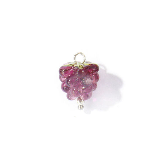 Picture of 2 PCs Eco-friendly 304 Stainless Steel & Ceramic Charms Wholesale Silver Tone Purple Raspberry Fruit 3D 19mm x 13mm