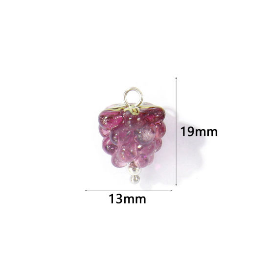 Picture of 2 PCs Eco-friendly 304 Stainless Steel & Ceramic Charms Wholesale Silver Tone Purple Raspberry Fruit 3D 19mm x 13mm