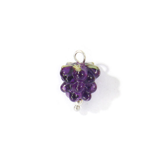 Picture of 2 PCs Eco-friendly 304 Stainless Steel & Ceramic Charms Wholesale Silver Tone Dark Purple Raspberry Fruit 3D 19mm x 13mm