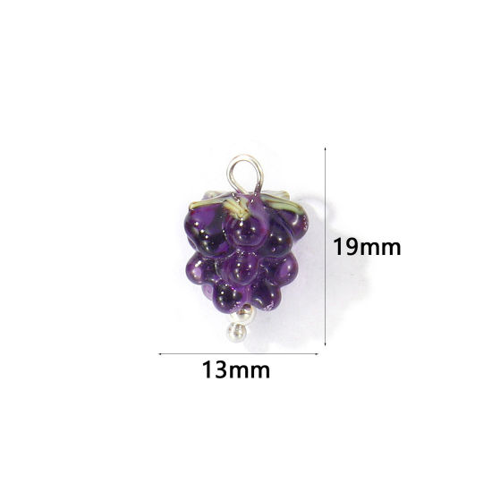 Picture of 2 PCs Eco-friendly 304 Stainless Steel & Ceramic Charms Wholesale Silver Tone Dark Purple Raspberry Fruit 3D 19mm x 13mm