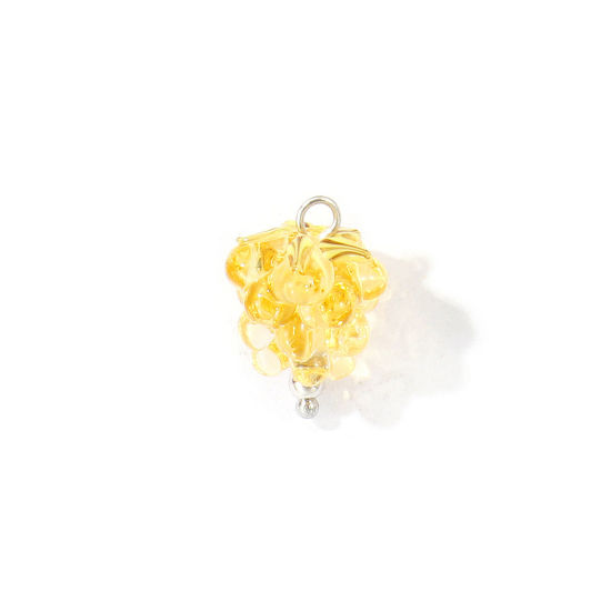 Picture of 2 PCs Eco-friendly 304 Stainless Steel & Ceramic Charms Wholesale Silver Tone Pale Yellow Raspberry Fruit 3D 19mm x 13mm