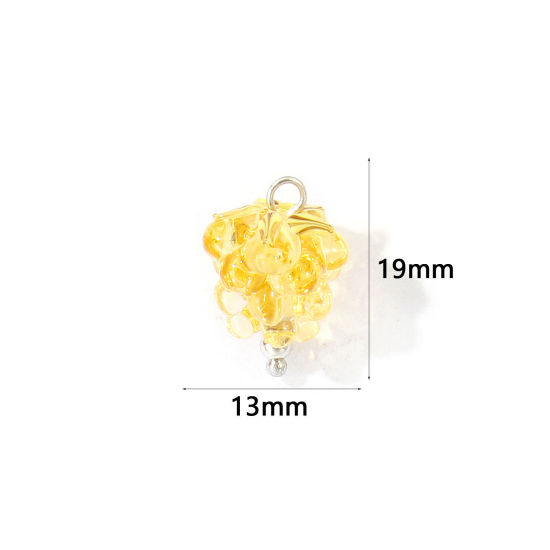 Picture of 2 PCs Eco-friendly 304 Stainless Steel & Ceramic Charms Wholesale Silver Tone Pale Yellow Raspberry Fruit 3D 19mm x 13mm