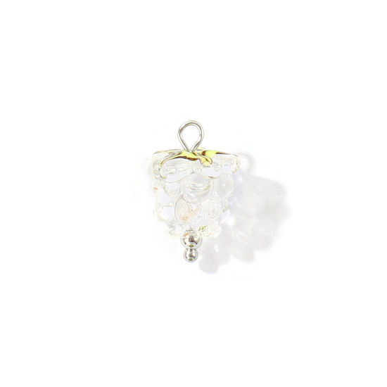 Picture of 2 PCs Eco-friendly 304 Stainless Steel & Ceramic Charms Wholesale Silver Tone Transparent Clear Raspberry Fruit 3D 19mm x 13mm