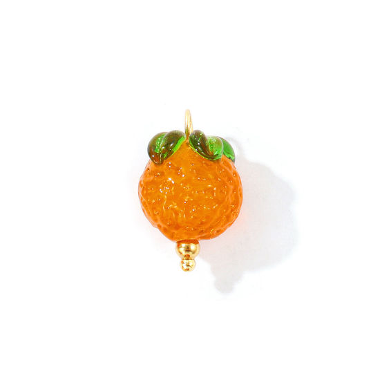 Bild von 2 Stück Umweltfreundliche PVD 304 Edelstahl & Keramik Charms Großhandel 18K Vergoldet Orange Erdbeeren 3D 21mm x 13mm