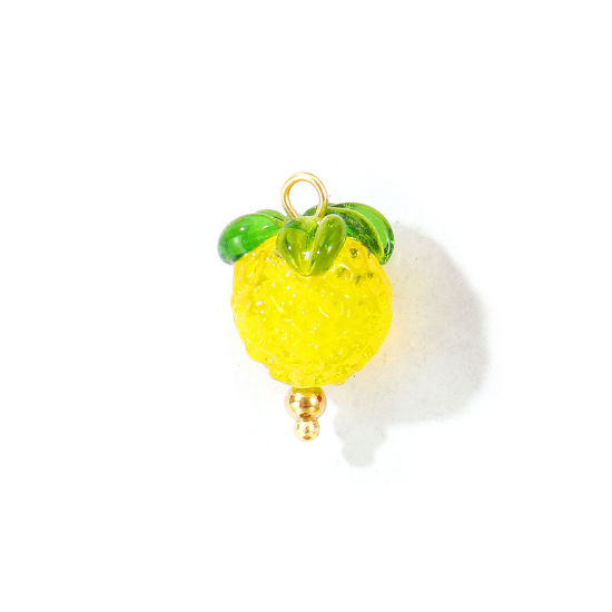 Bild von 2 Stück Umweltfreundliche PVD 304 Edelstahl & Keramik Charms Großhandel 18K Vergoldet Gelb Erdbeeren 3D 21mm x 13mm