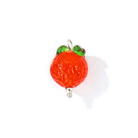Bild von 2 Stück Umweltfreundlich 304 Edelstahl & Keramik Charms Großhandel Silberfarbe Orangerot Erdbeeren 3D 21mm x 13mm