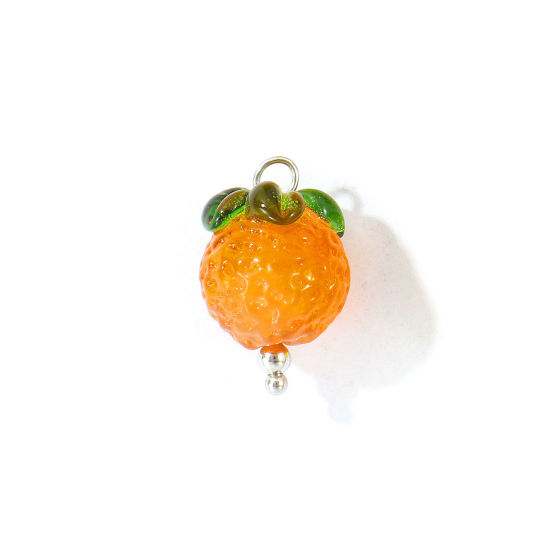 Bild von 2 Stück Umweltfreundlich 304 Edelstahl & Keramik Charms Großhandel Silberfarbe Orange Erdbeeren 3D 21mm x 13mm