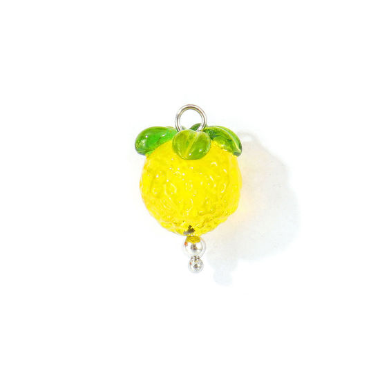 Bild von 2 Stück Umweltfreundlich 304 Edelstahl & Keramik Charms Großhandel Silberfarbe Gelb Erdbeeren 3D 21mm x 13mm