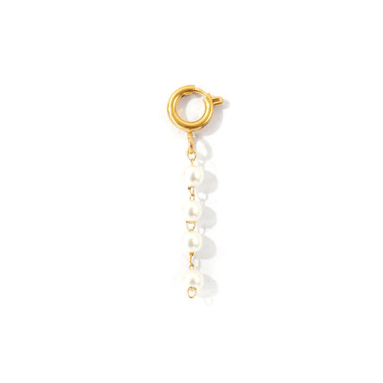 Picture of 2 PCs Eco-friendly PVD Waterproof Anti-Tarnish Hypoallergenic 304 Stainless Steel Beach Bikini Clip On Charms Pendants Wholesale 18K Real Gold Plated Link Chain Acrylic Imitation Pearl 3.7cm x 0.8cm