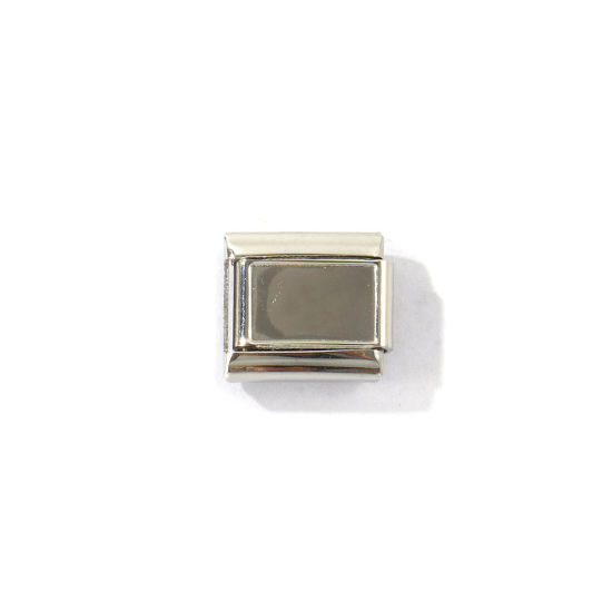 Imagen de 10 Unidades 304 Acero Inoxidable Personalizado a Medida Eslabones de Encanto Italianos para Hacer Pulseras Modulares Relojes y Joyas DIY Al Por Mayor Tono de Plata Rectángulo Base Camafeo 10mm x 9mm