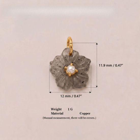 Imagen de 1 Unidad Latón & Resina Colgantes Al Por Mayor Chapado en Oro de 18K Gris Flor Acrílico Imitación de Perla 12mm x 11.9mm