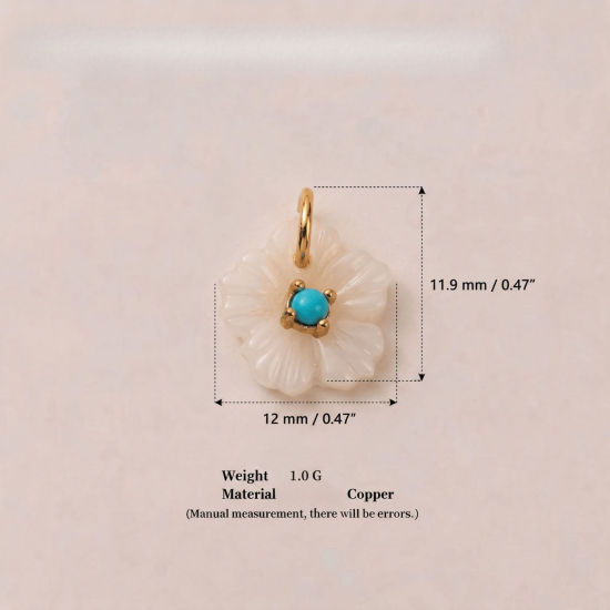 Imagen de 1 Unidad Latón & Resina Colgantes Al Por Mayor Chapado en Oro de 18K Blanco Flor Azul Circón Artificial 12mm x 11.9mm