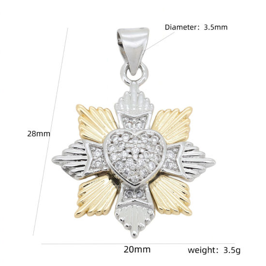 Imagen de 1 Unidad Latón Galaxia Colgantes Charms Al Por Mayor Chapado en Oro de 18K & Platino Chapado Estrella Dos Colores Claro Circón Artificial 28mm x 20mm