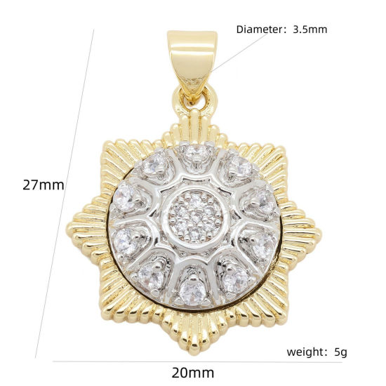 Imagen de 1 Unidad Latón Galaxia Colgantes Charms Al Por Mayor Chapado en Oro de 18K & Platino Chapado Estrella Dos Colores Claro Circón Artificial 27mm x 20mm
