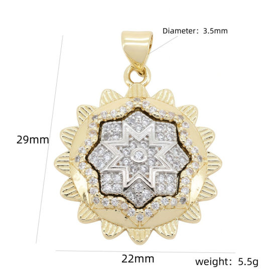 Imagen de 1 Unidad Latón Galaxia Colgantes Charms Al Por Mayor Chapado en Oro de 18K & Platino Chapado Estrella Dos Colores Claro Circón Artificial 29mm x 22mm