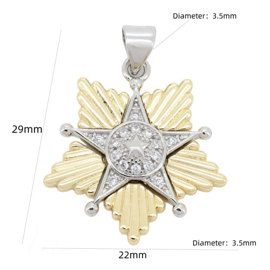 Imagen de 1 Unidad Latón Galaxia Colgantes Charms Al Por Mayor Chapado en Oro de 18K & Platino Chapado Estrella Dos Colores Claro Circón Artificial 29mm x 22mm
