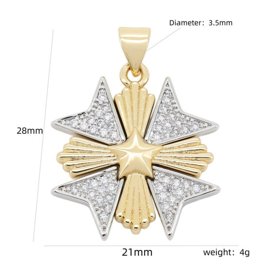 Imagen de 1 Unidad Latón Galaxia Colgantes Charms Al Por Mayor Chapado en Oro de 18K & Platino Chapado Estrella Dos Colores Claro Circón Artificial 28mm x 21mm