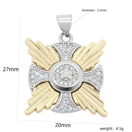 Imagen de 1 Unidad Latón Galaxia Colgantes Charms Al Por Mayor Chapado en Oro de 18K & Platino Chapado Estrella Dos Colores Claro Circón Artificial 27mm x 20mm