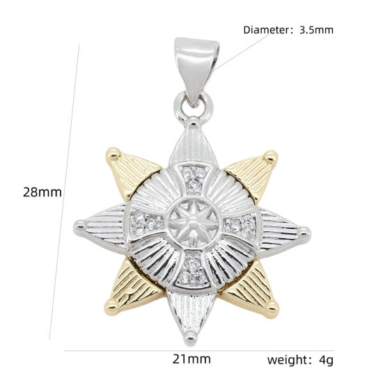 Imagen de 1 Unidad Latón Galaxia Colgantes Charms Al Por Mayor Chapado en Oro de 18K & Platino Chapado Estrella Dos Colores Claro Circón Artificial 28mm x 21mm