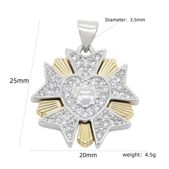 Imagen de 1 Unidad Latón Galaxia Colgantes Charms Al Por Mayor Chapado en Oro de 18K & Platino Chapado Estrella Dos Colores Claro Circón Artificial 25mm x 20mm